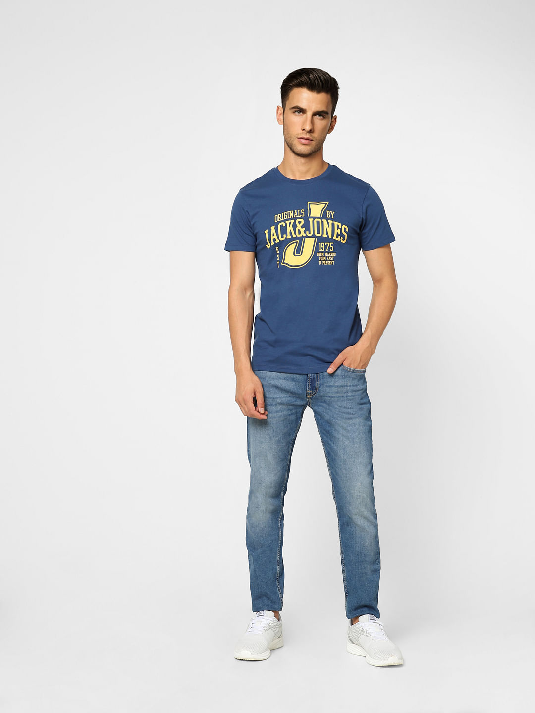 Blue Typographic Print Crew Neck T-shirt