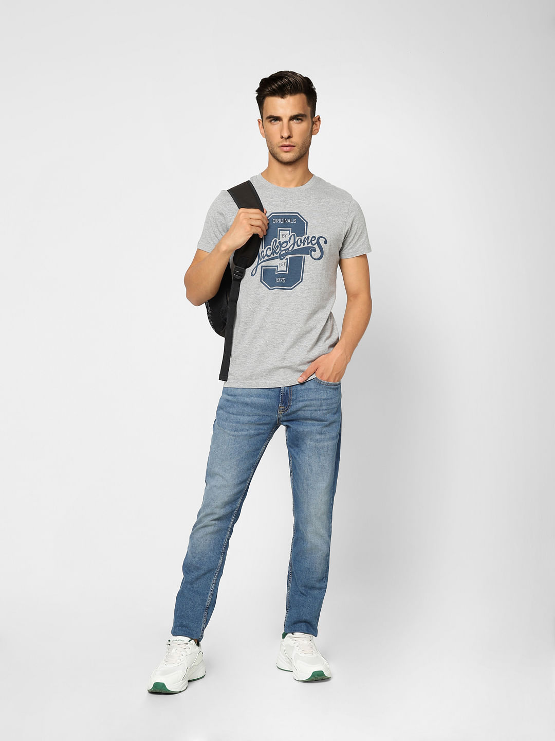 Light Grey Logo Print Crew Neck T-shirt - S