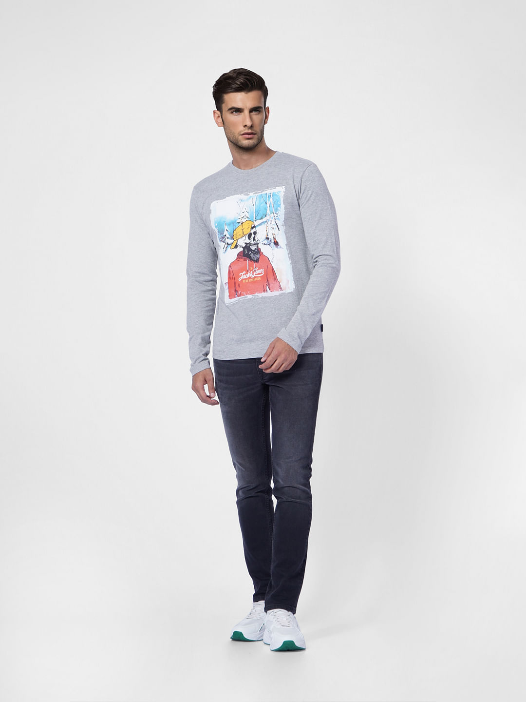 Light Grey Graphic Print Crew Neck T-shirt