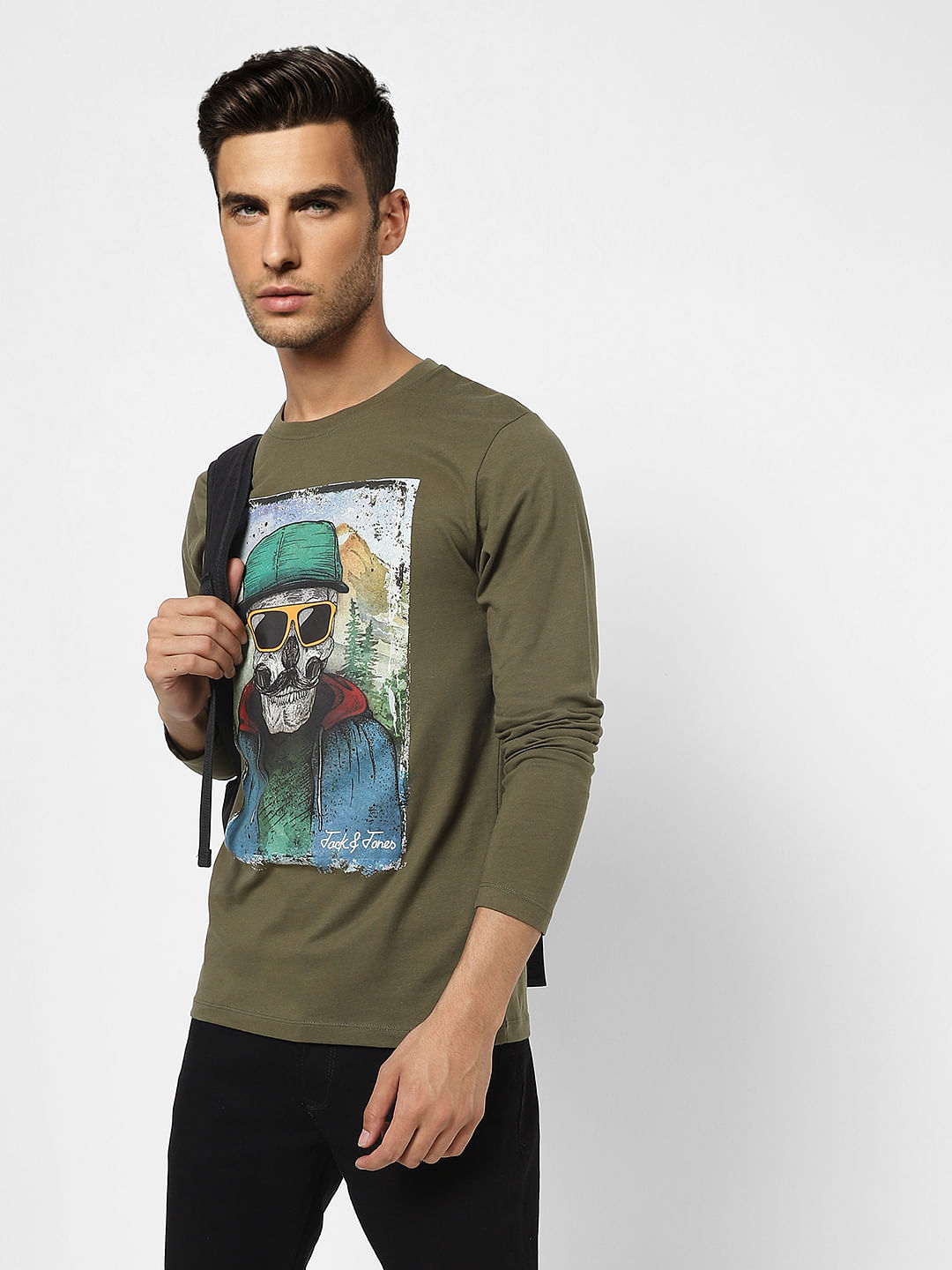 Olive Graphic Print Crew Neck T-shirt - S