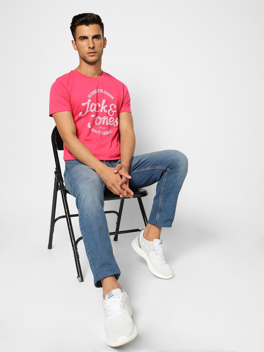 Pink Logo Print Crew Neck T-shirt - S