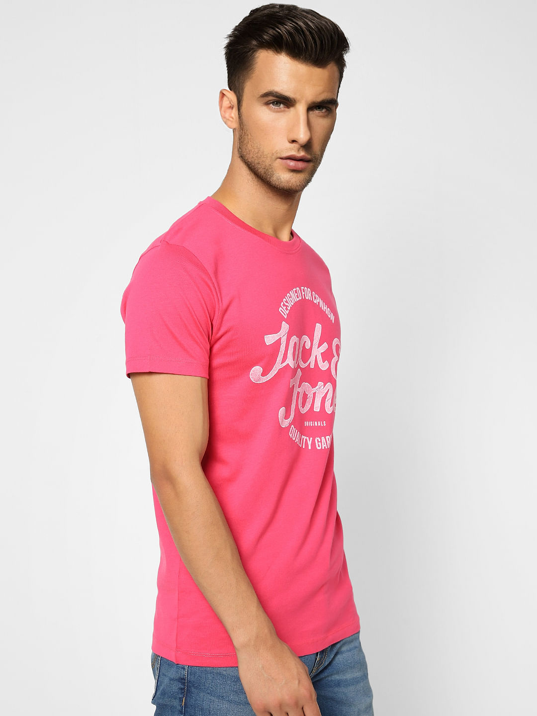 Pink Logo Print Crew Neck T-shirt