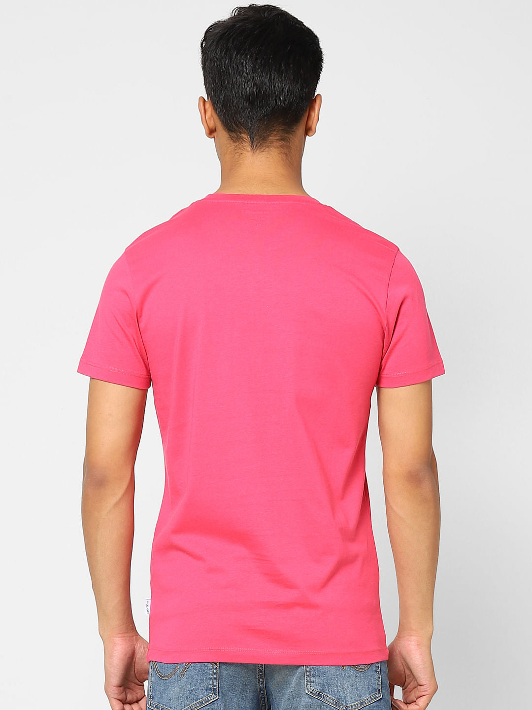 Pink Logo Print Crew Neck T-shirt
