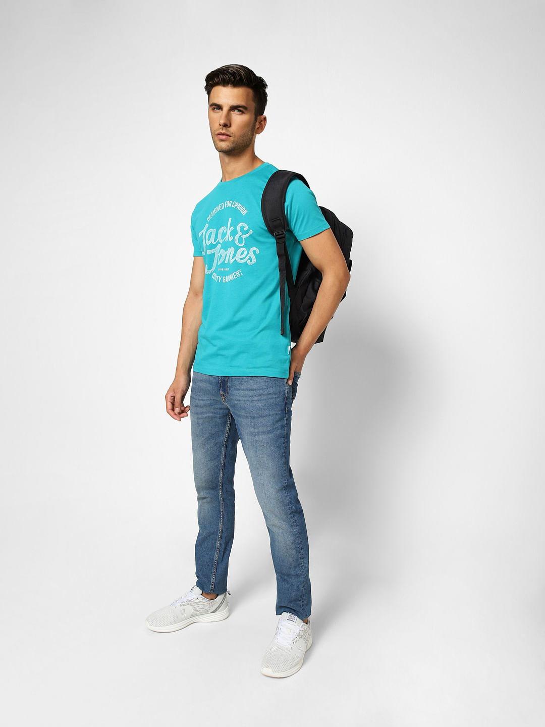 Blue Logo Print Crew Neck T-shirt - S