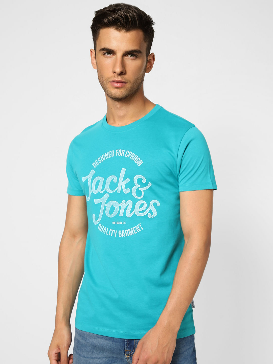Blue Logo Print Crew Neck T-shirt