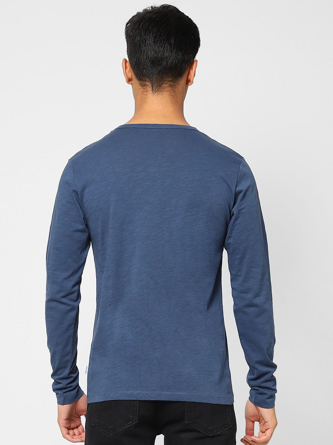 Blue Logo Print Henley T-shirt