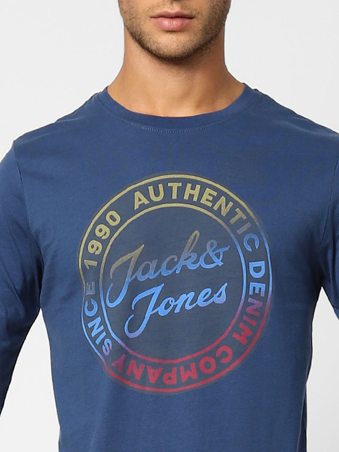 Blue Typographic Print Crew Neck T-shirt