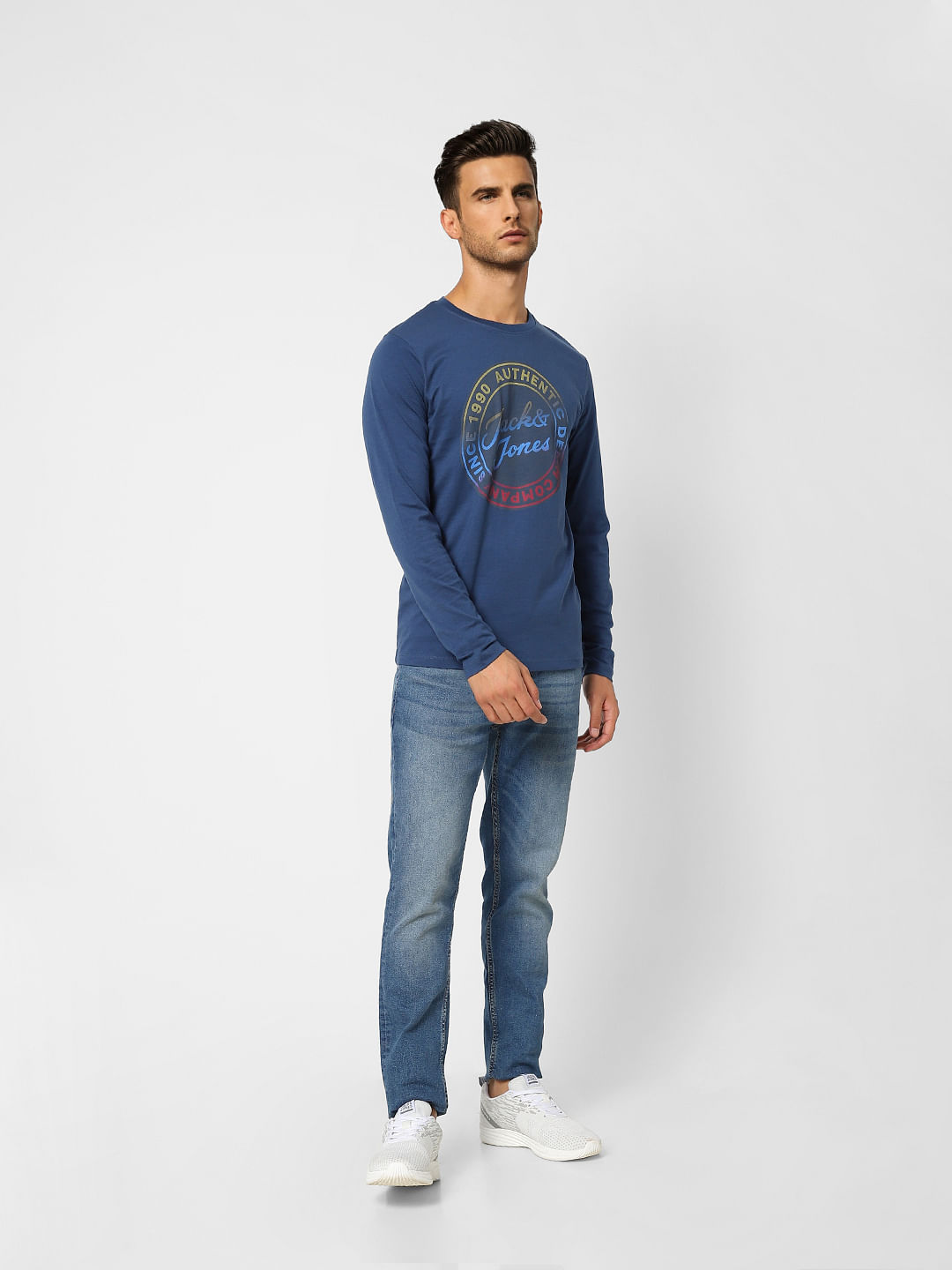 Blue Typographic Print Crew Neck T-shirt