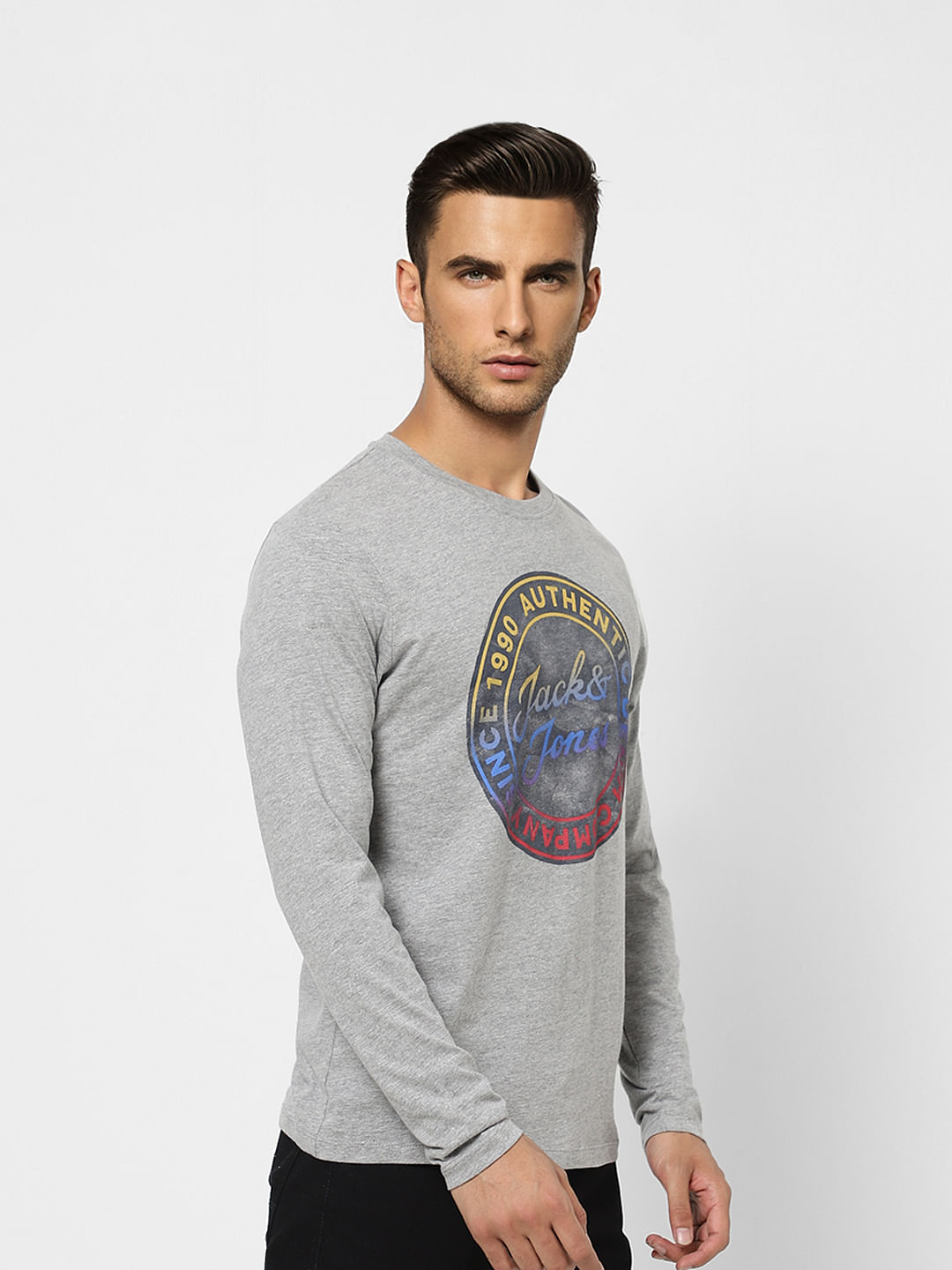 Grey Typographic Print Crew Neck T-shirt