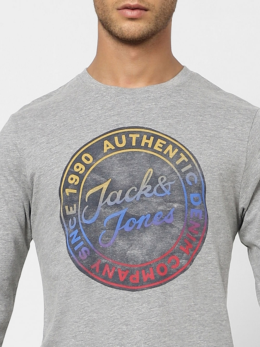 Grey Typographic Print Crew Neck T-shirt