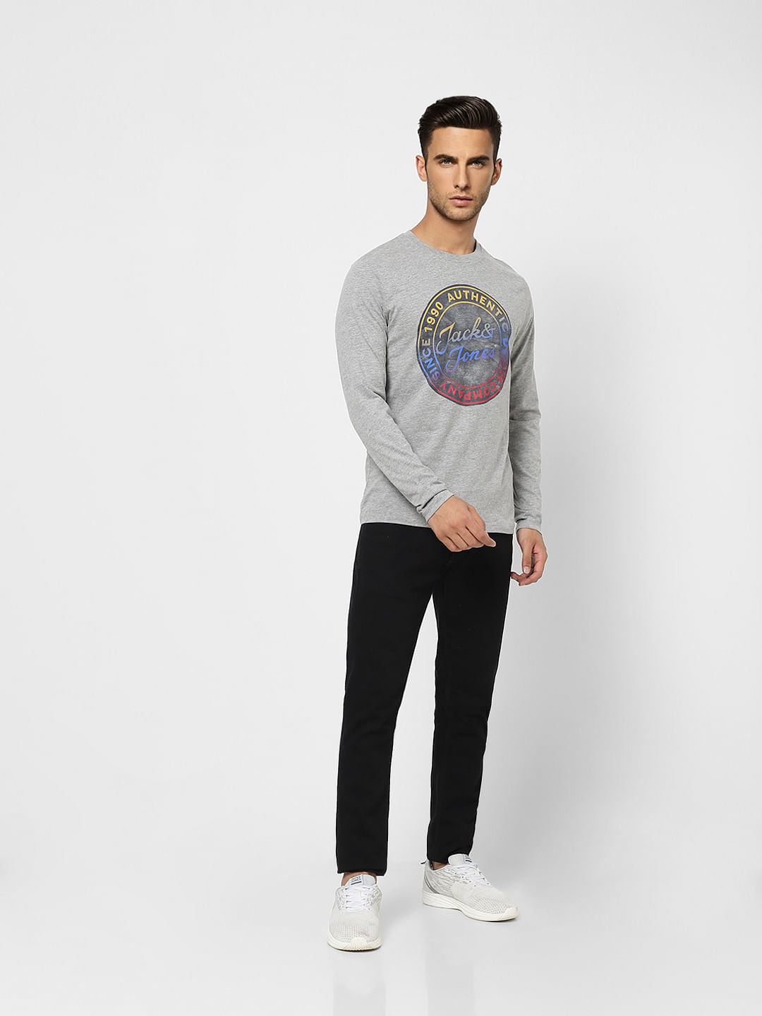 Grey Typographic Print Crew Neck T-shirt