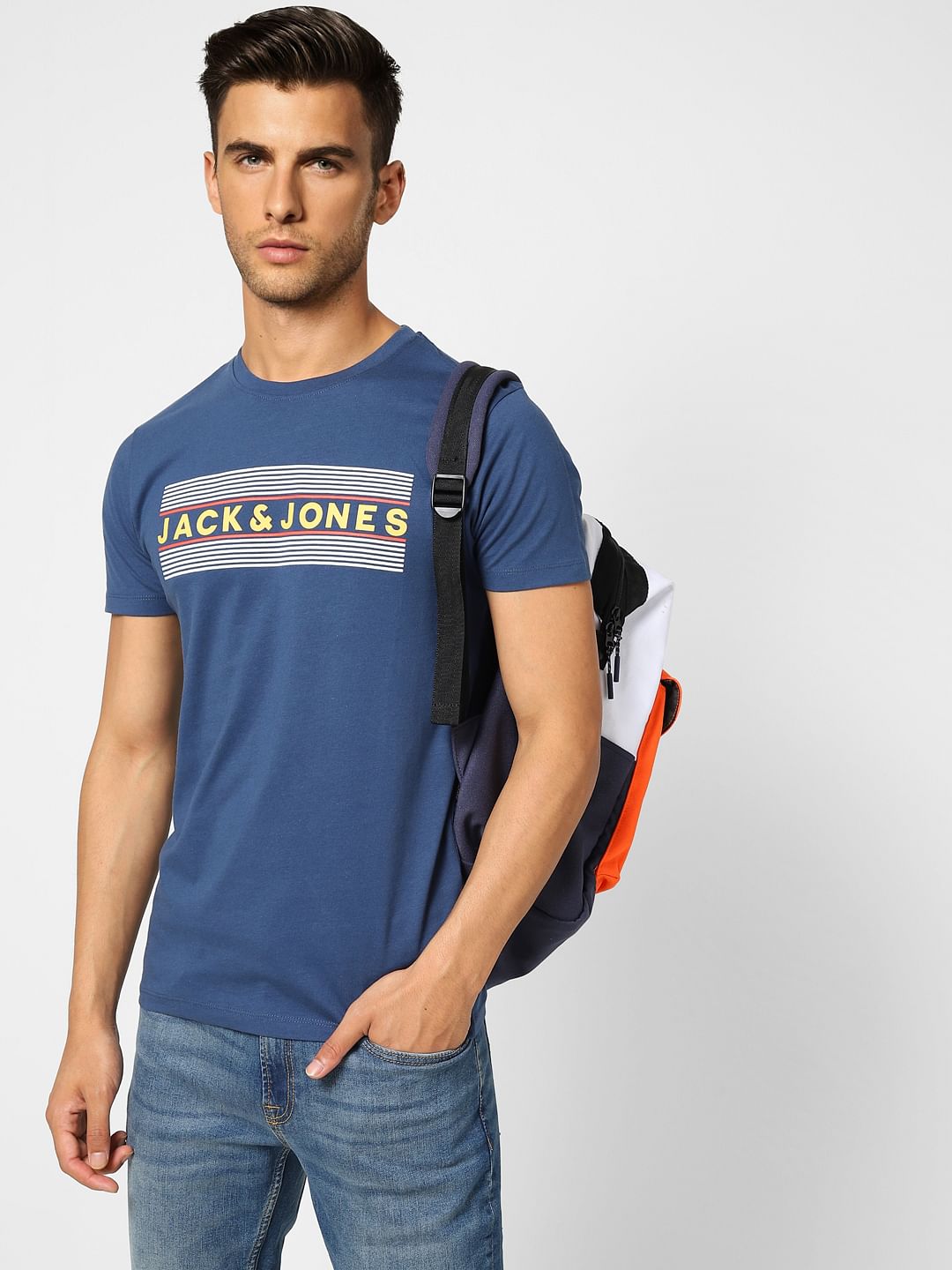 Blue Logo Print Crew Neck T-shirt - S
