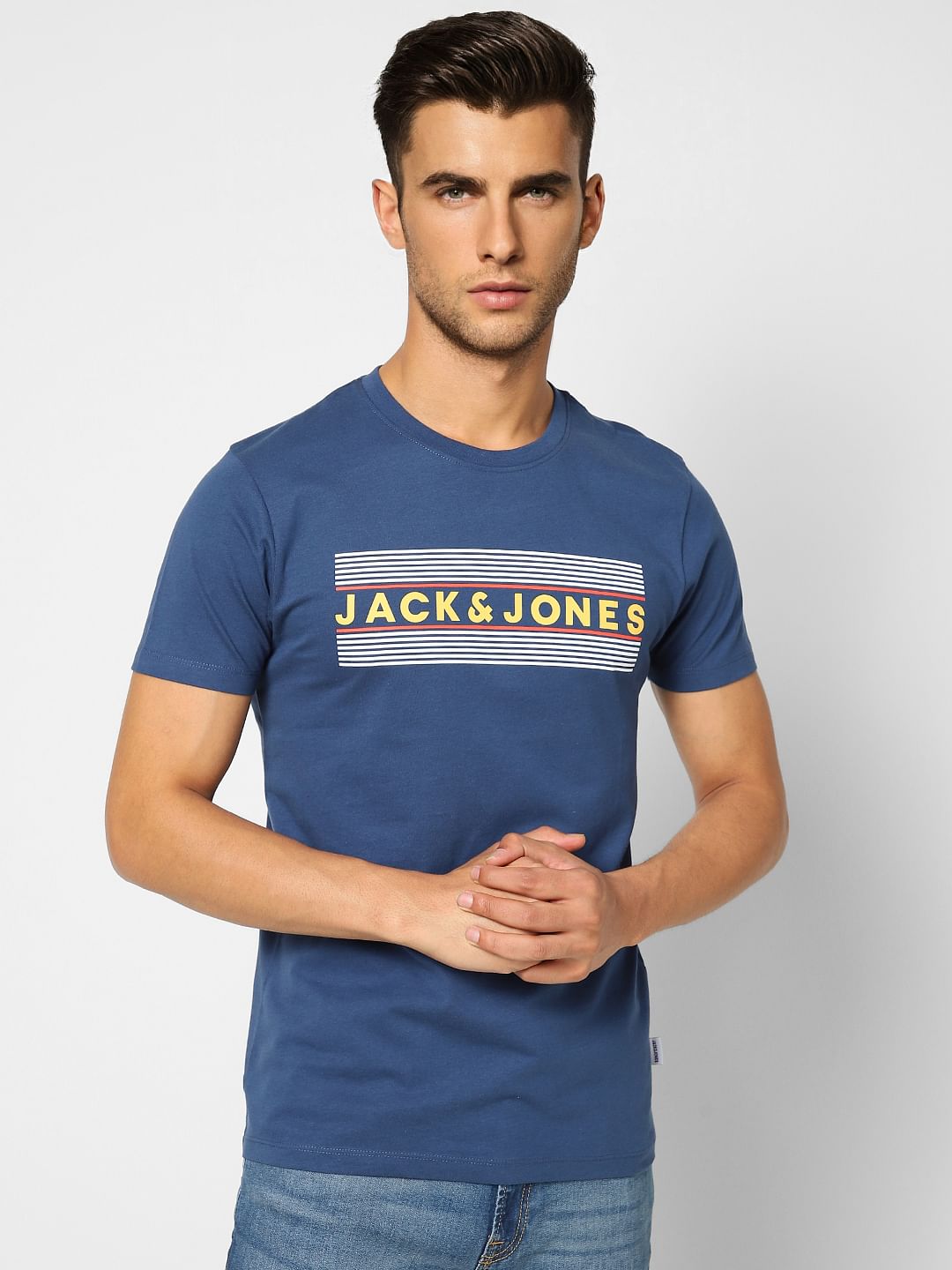 Blue Logo Print Crew Neck T-shirt
