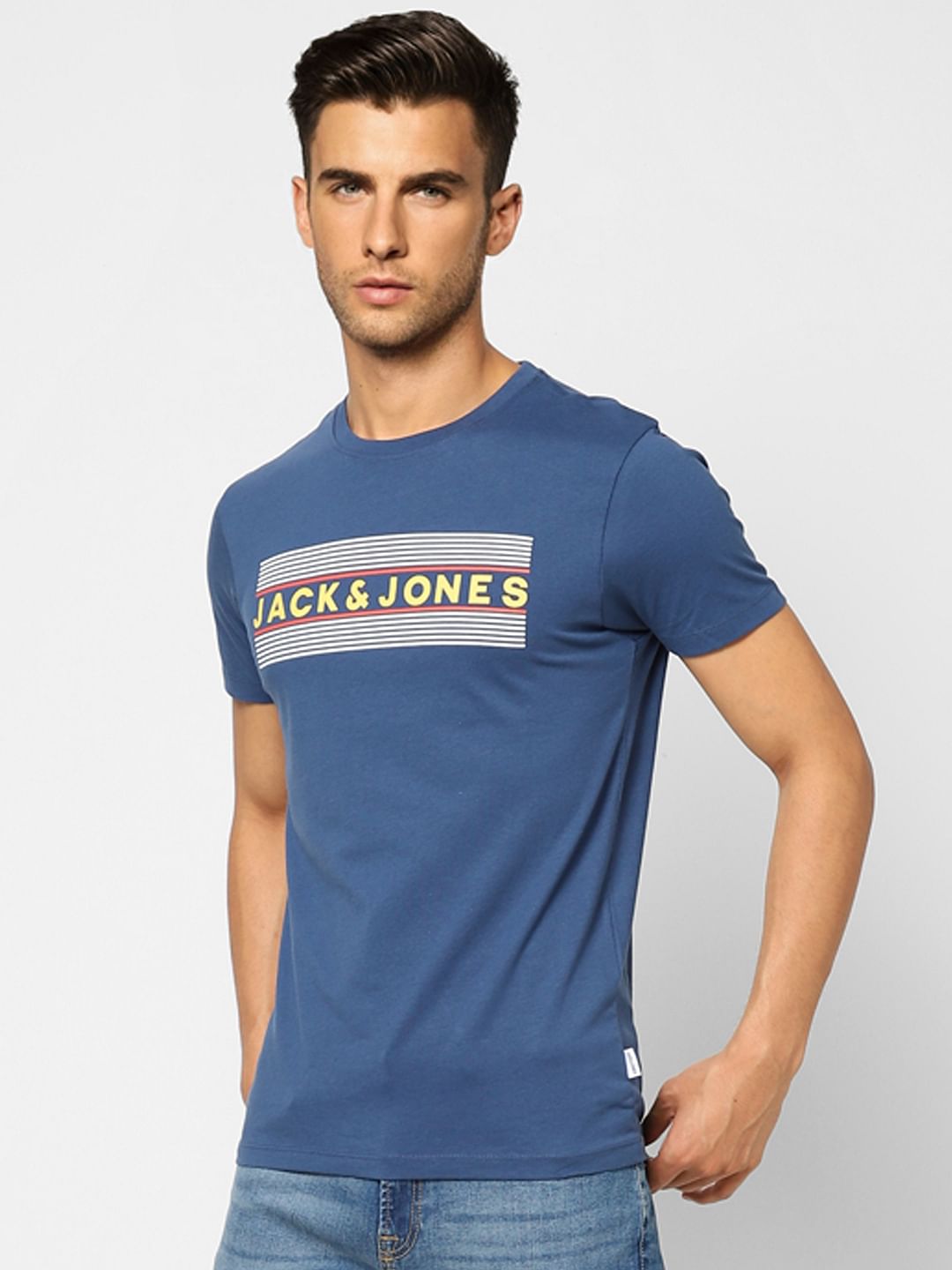 Blue Logo Print Crew Neck T-shirt