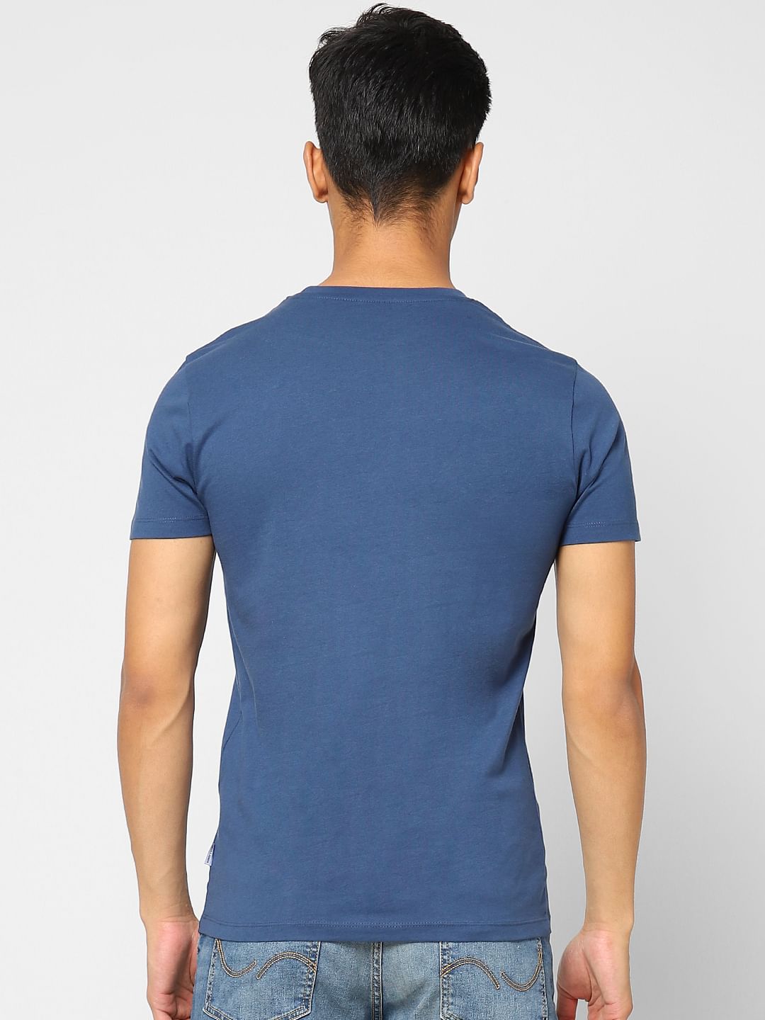 Blue Logo Print Crew Neck T-shirt