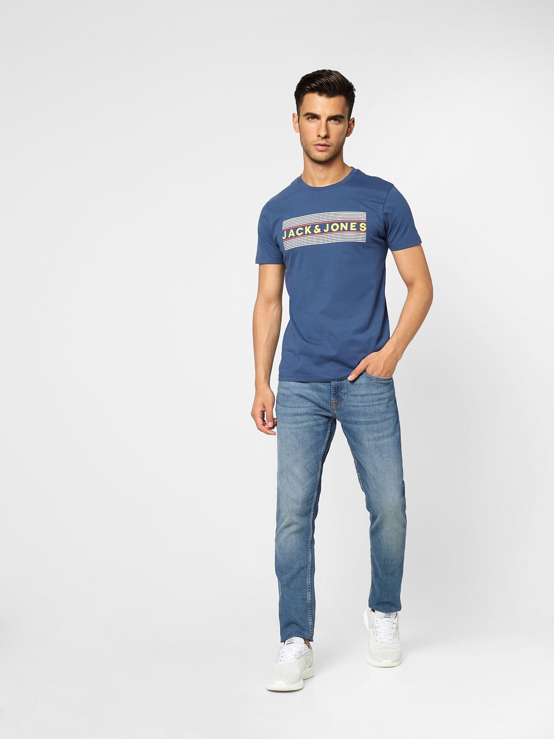 Blue Logo Print Crew Neck T-shirt