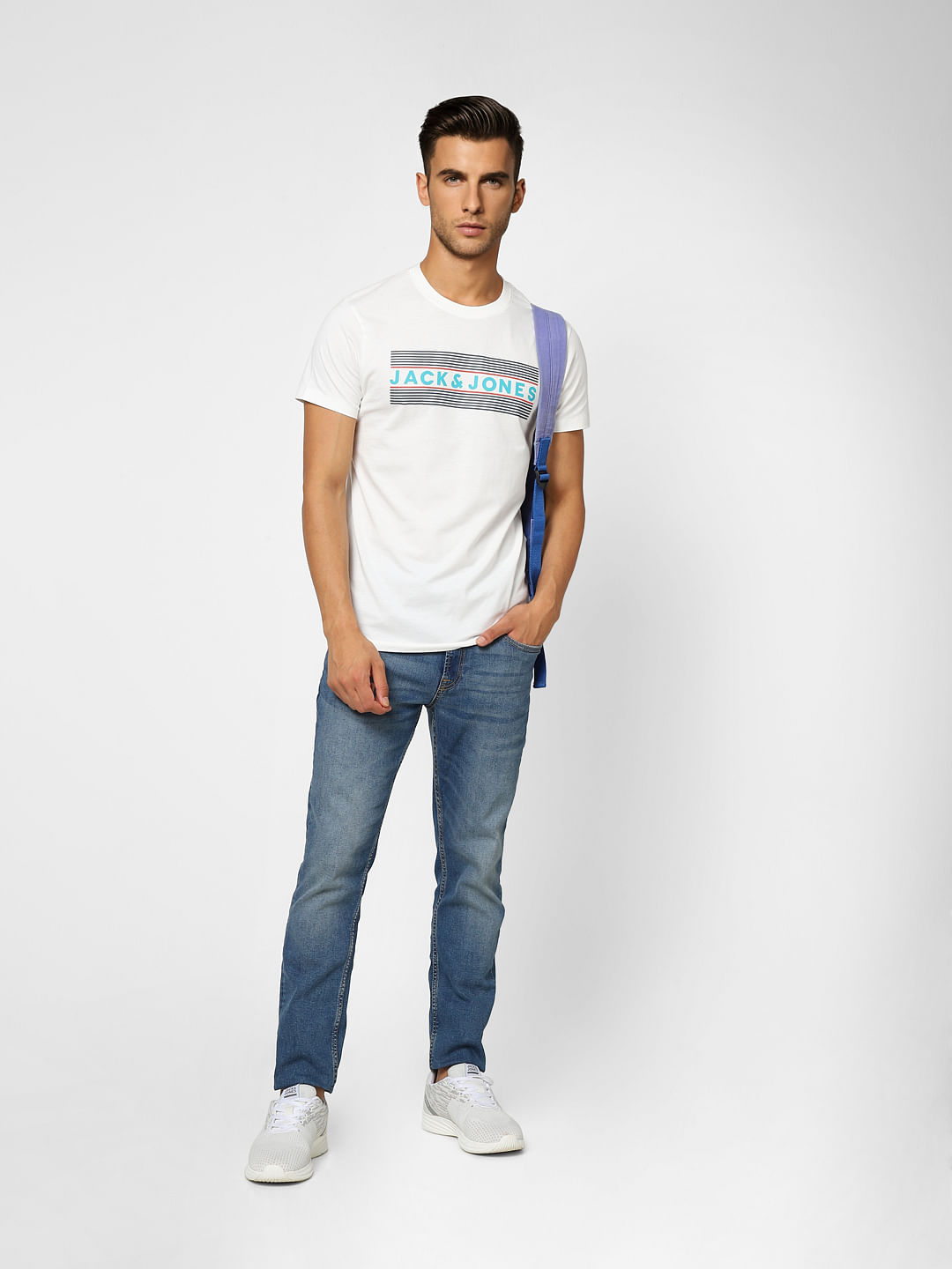 White Logo Print Crew Neck T-shirt - S