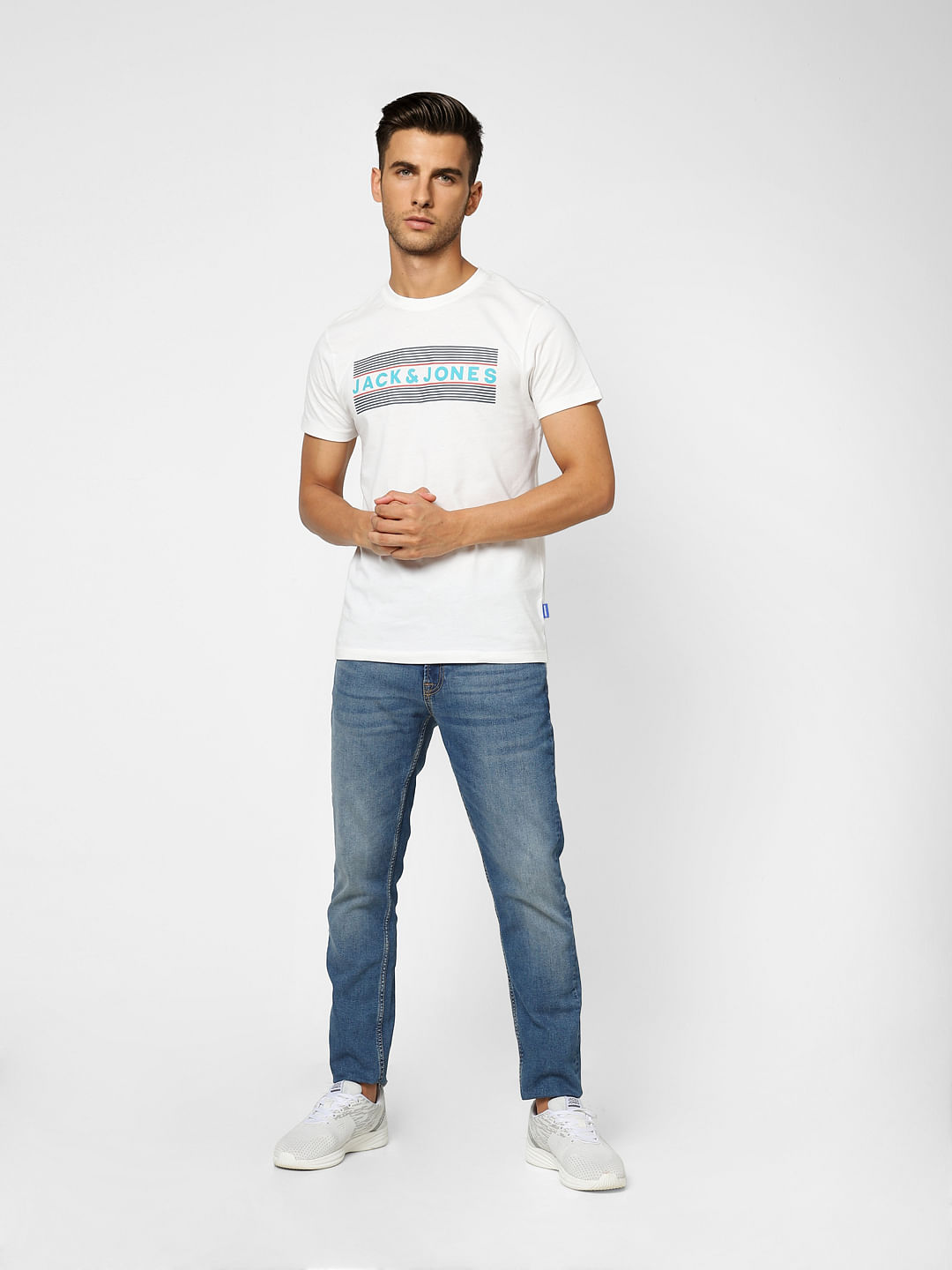 White Logo Print Crew Neck T-shirt