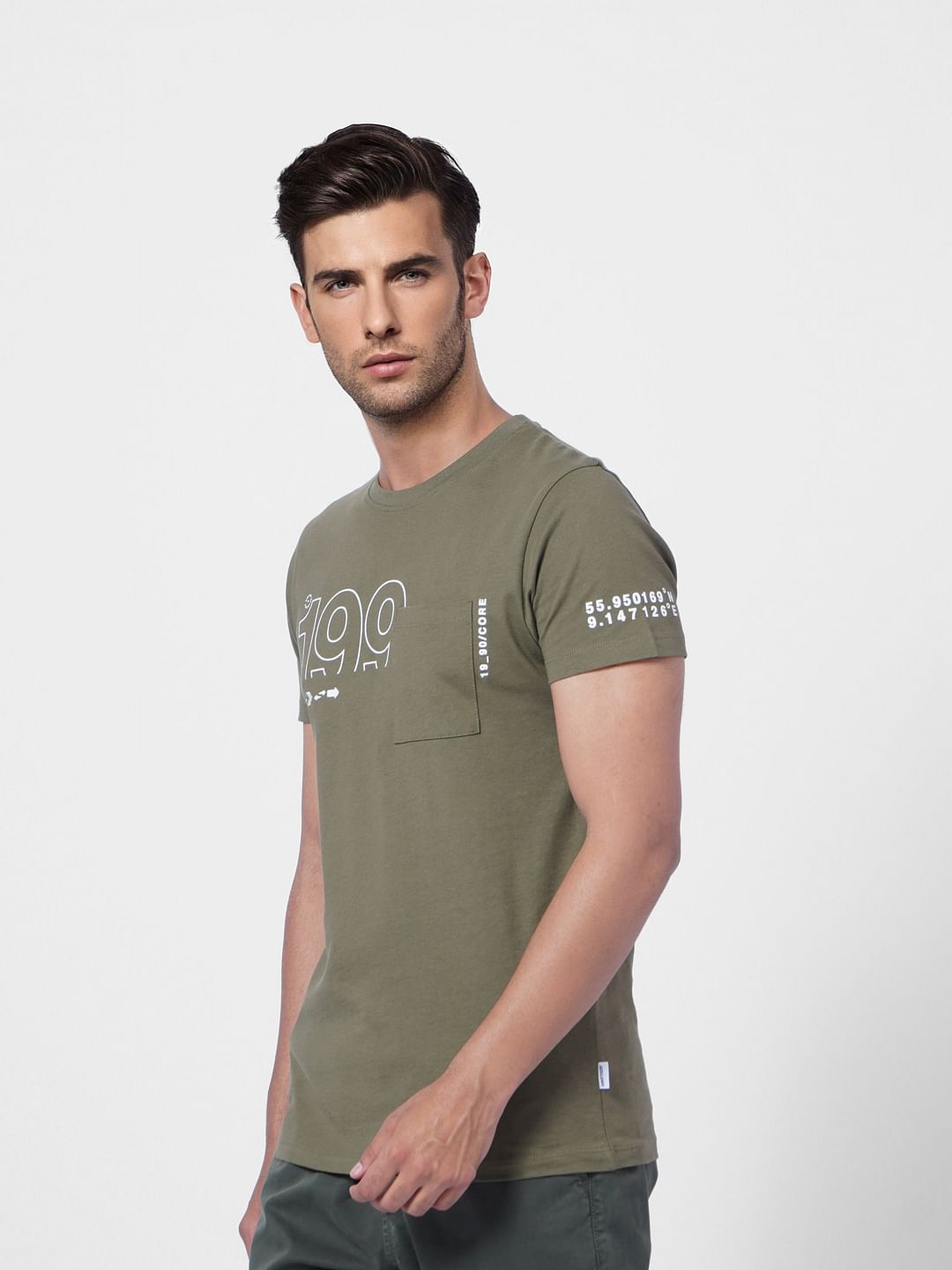 Green Typographic Print Crew Neck T-shirt