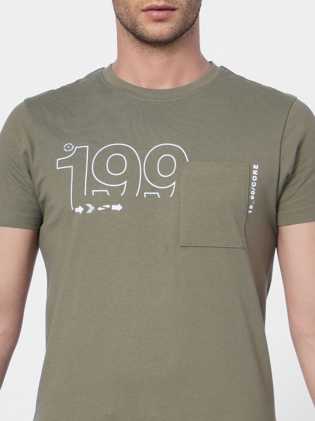Green Typographic Print Crew Neck T-shirt