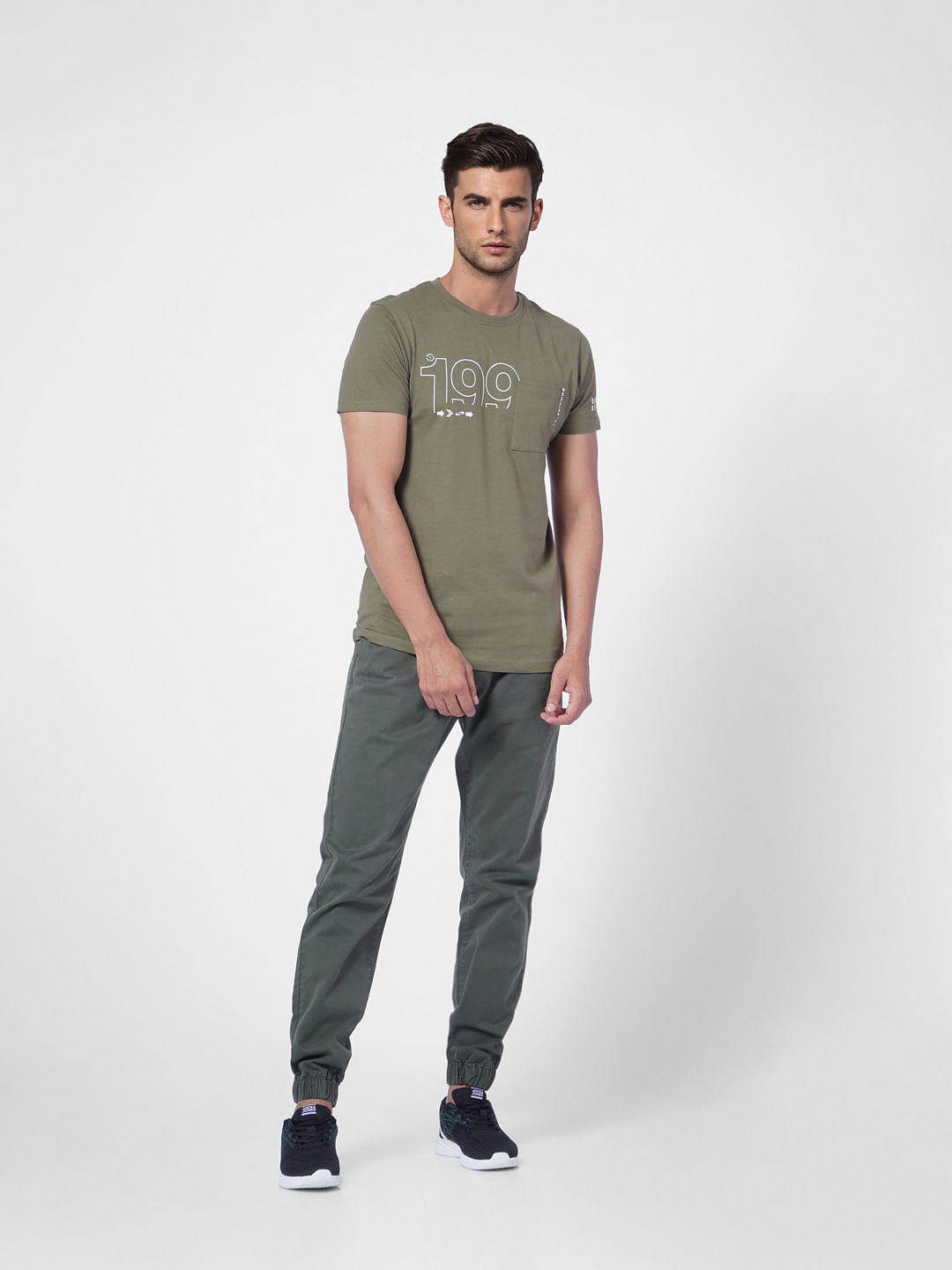 Green Typographic Print Crew Neck T-shirt