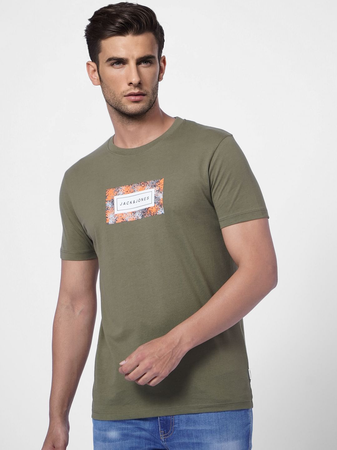 Green Logo Print Crew Neck T-shirt