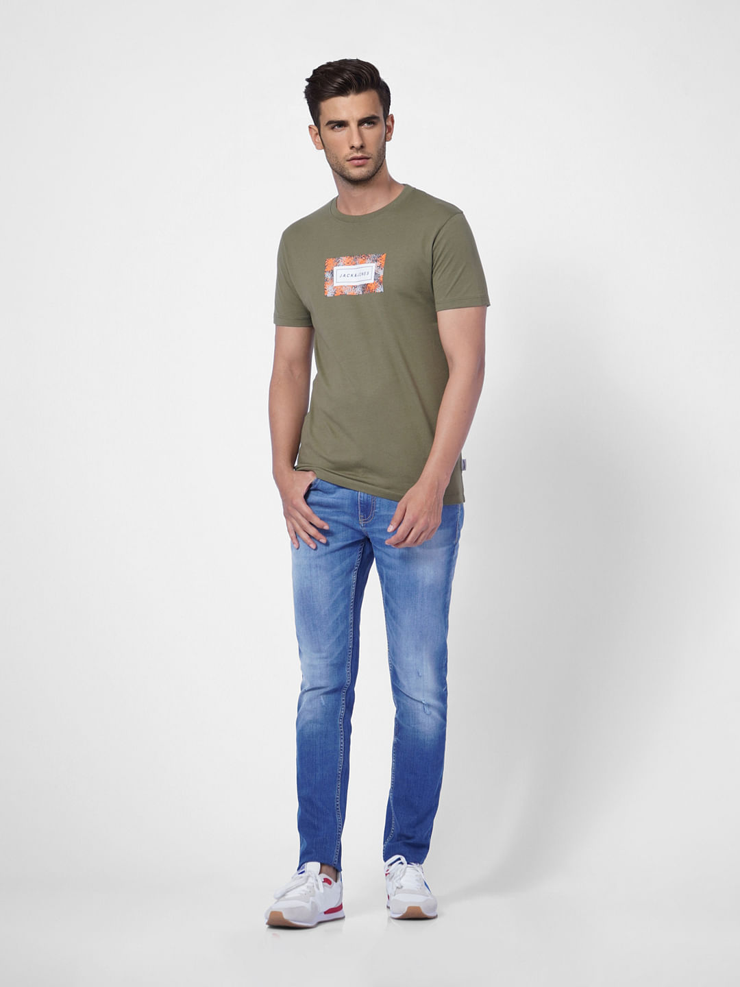 Green Logo Print Crew Neck T-shirt