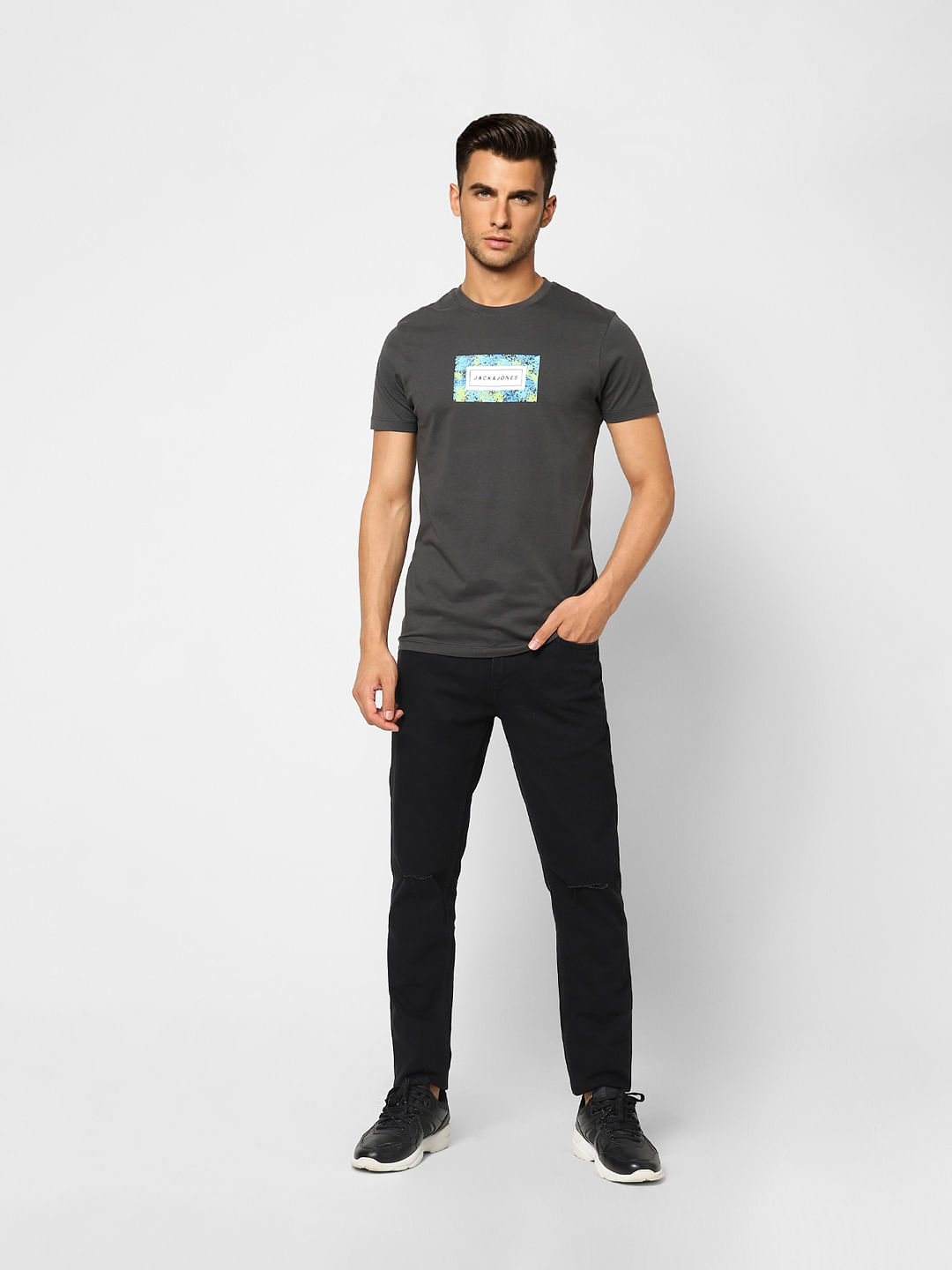Black Logo Print Crew Neck T-shirt