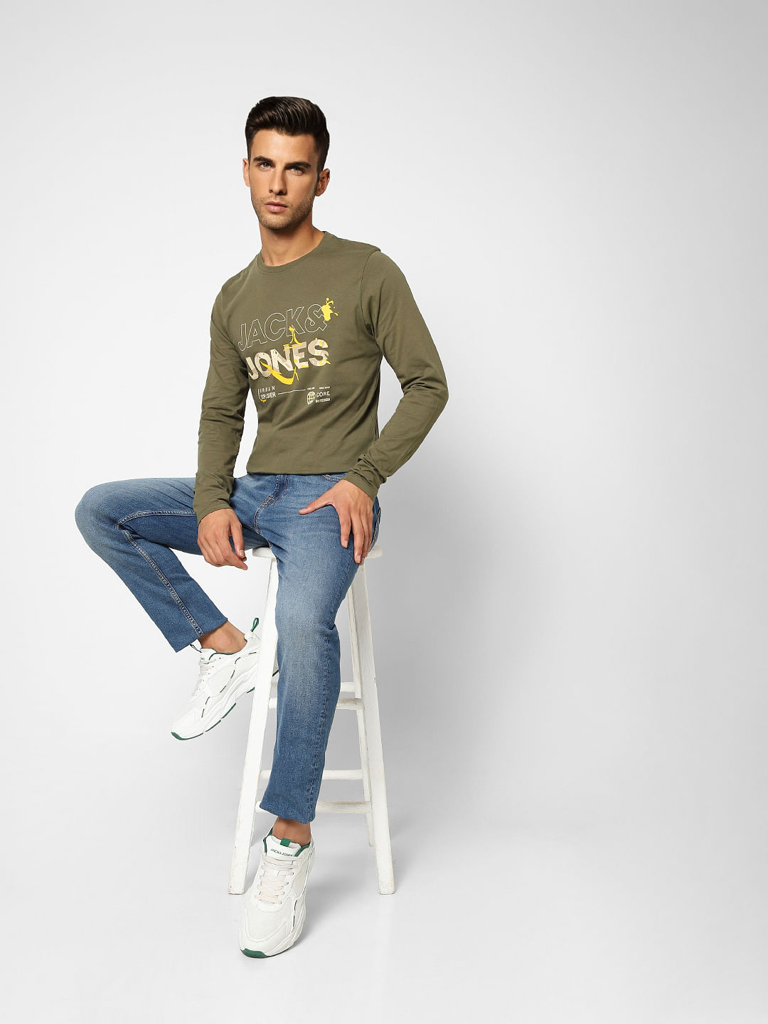 Olive Logo Print Crew Neck T-shirt - S