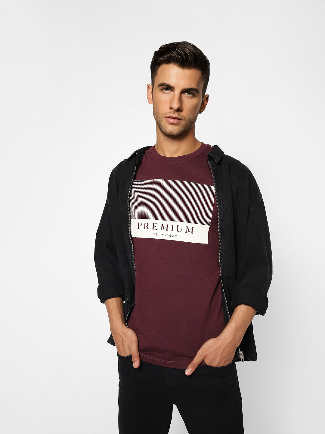 Burgundy Crew Neck T-shirt - S