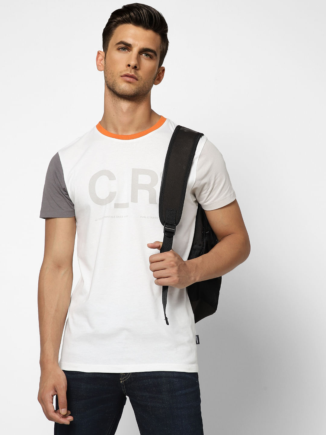 White Printed Crew Neck T-shirt - S