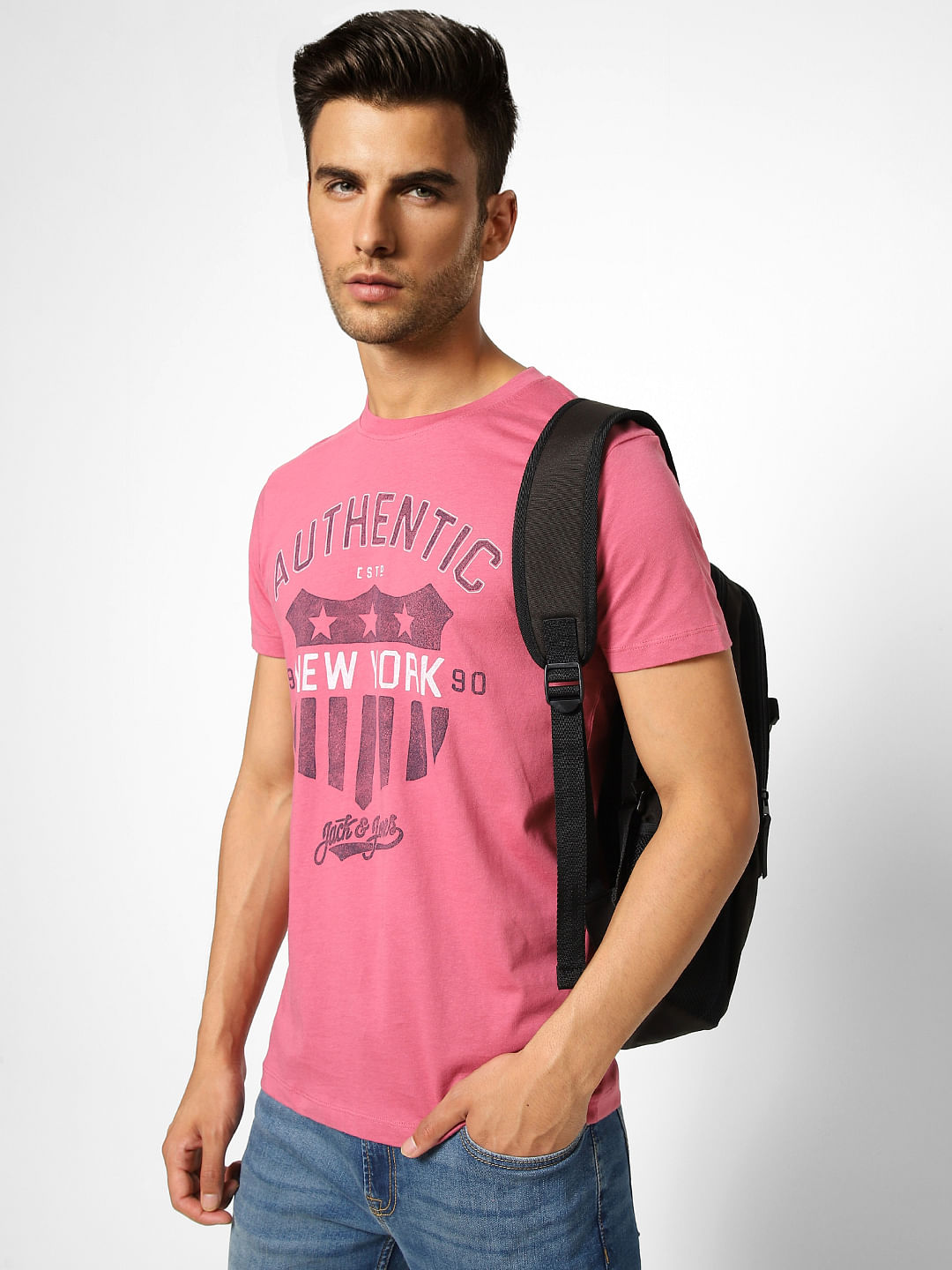 Pink Printed Crew Neck T-shirt