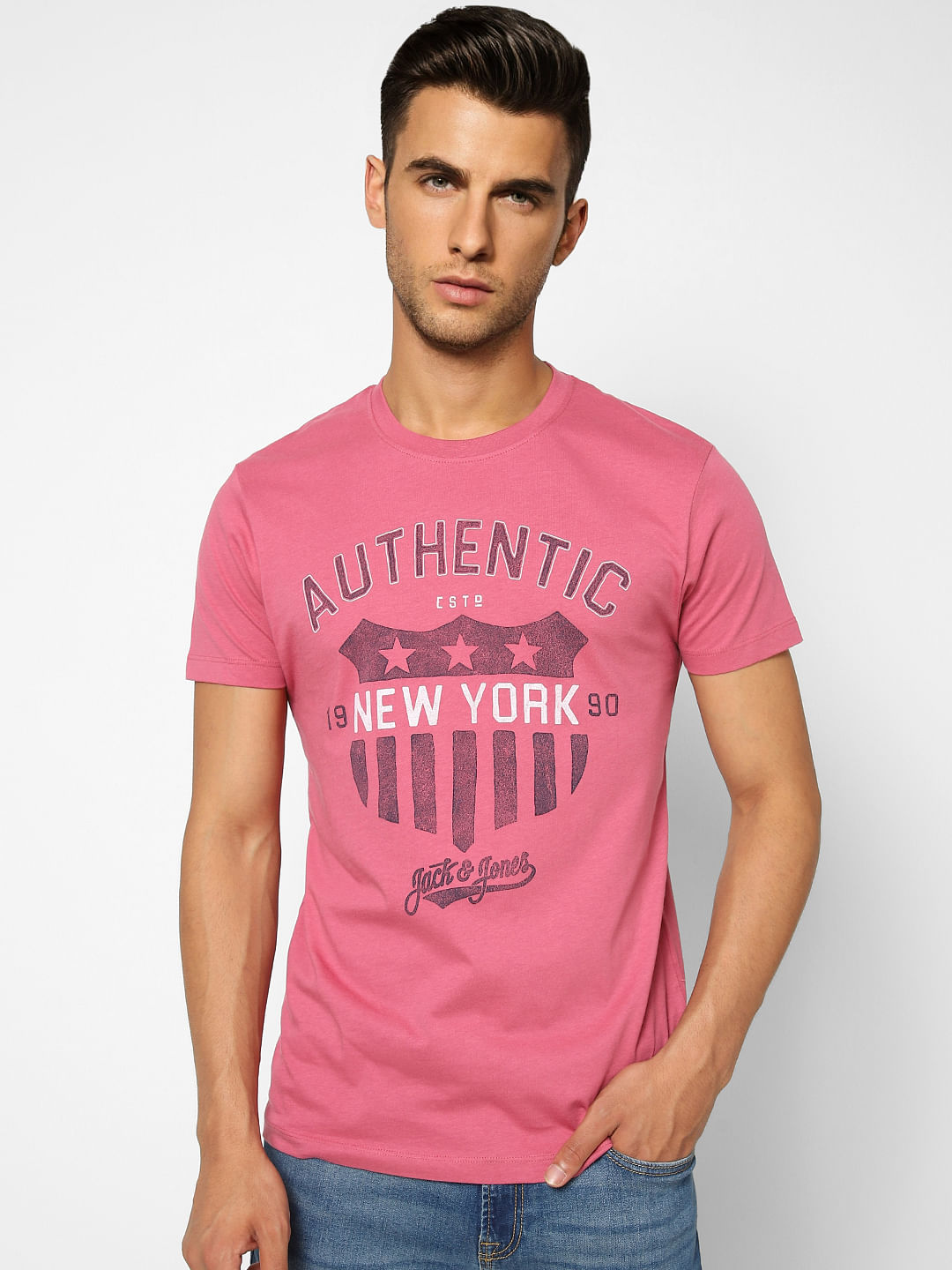 Pink Printed Crew Neck T-shirt