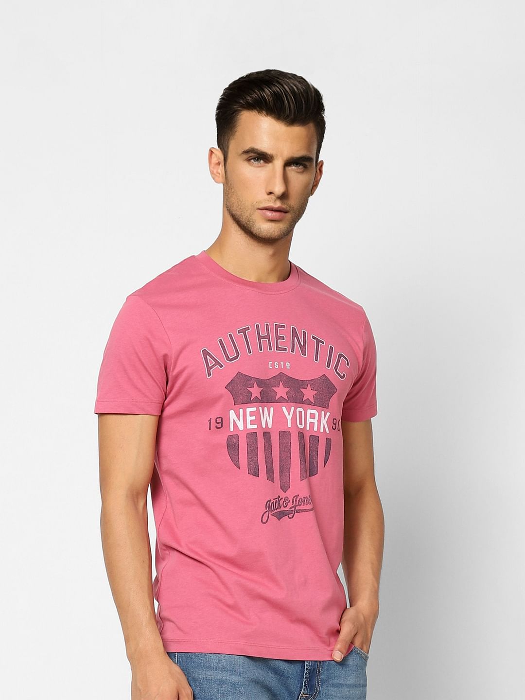 Pink Printed Crew Neck T-shirt