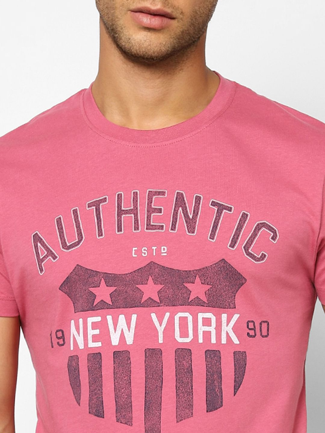 Pink Printed Crew Neck T-shirt