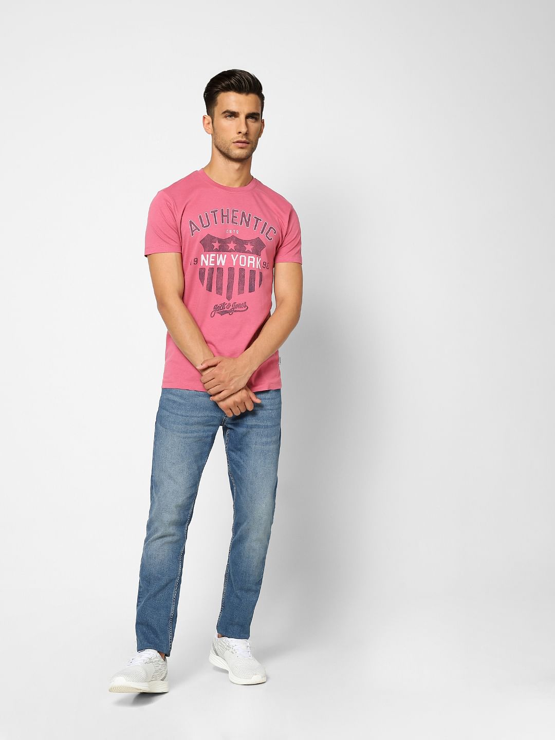 Pink Printed Crew Neck T-shirt