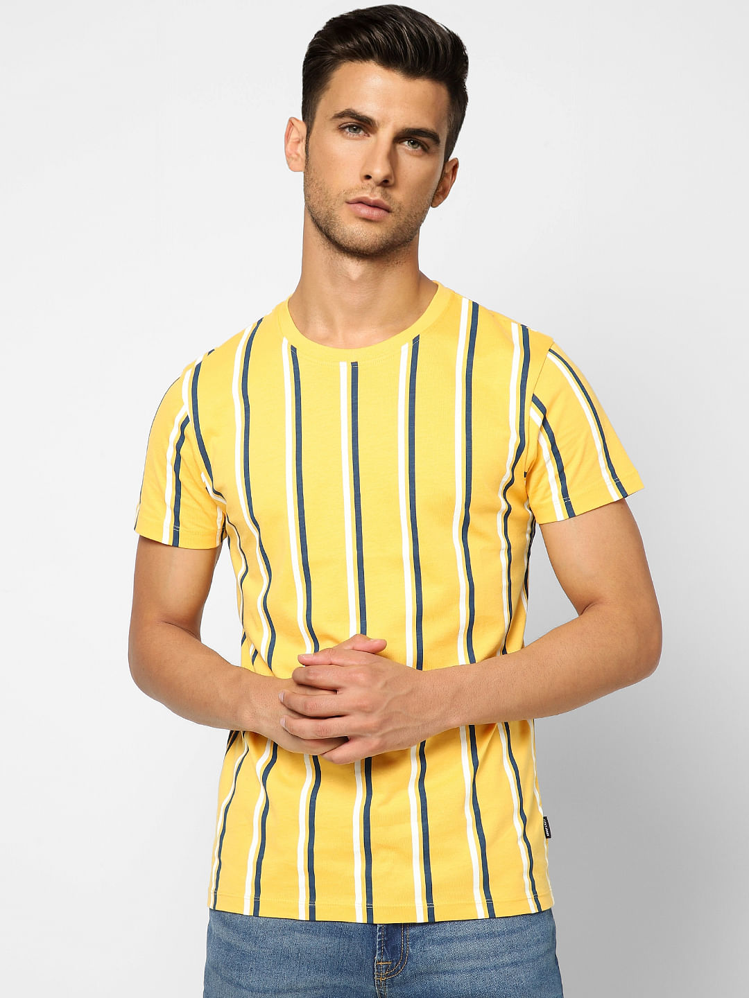 Yellow Striped Crew Neck T-shirt