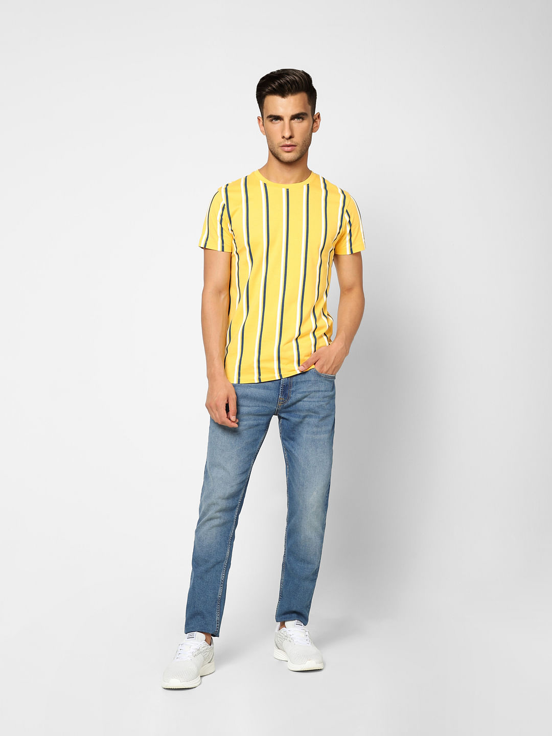 Yellow Striped Crew Neck T-shirt