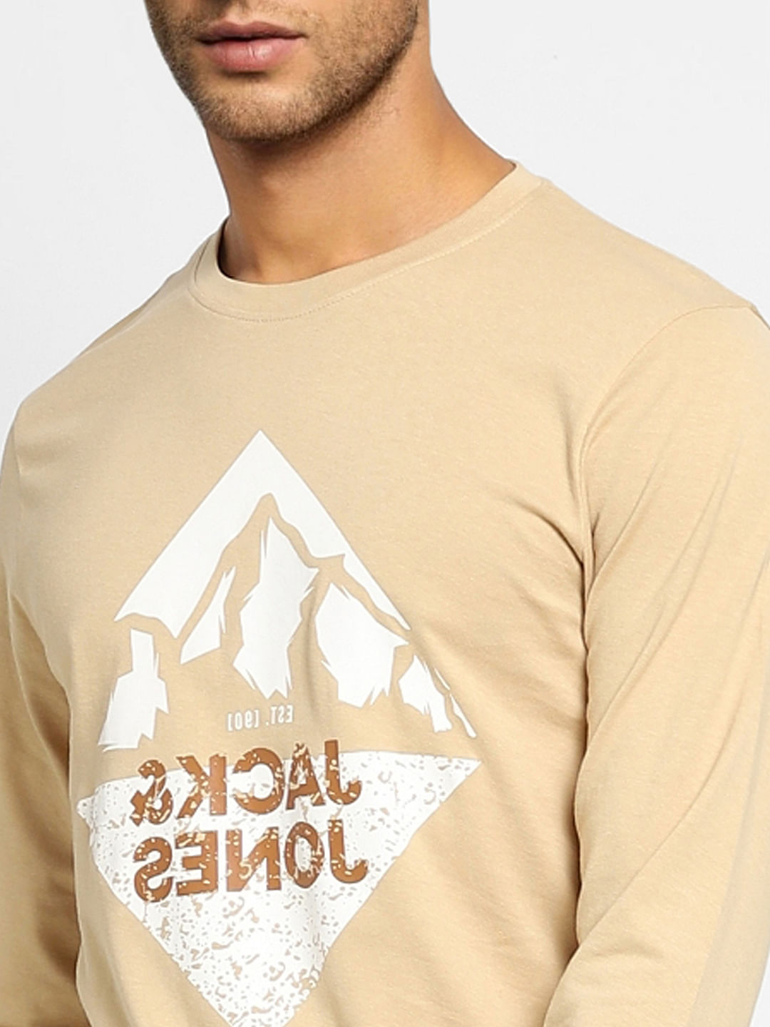 Beige Graphic Print Crew Neck T-shirt