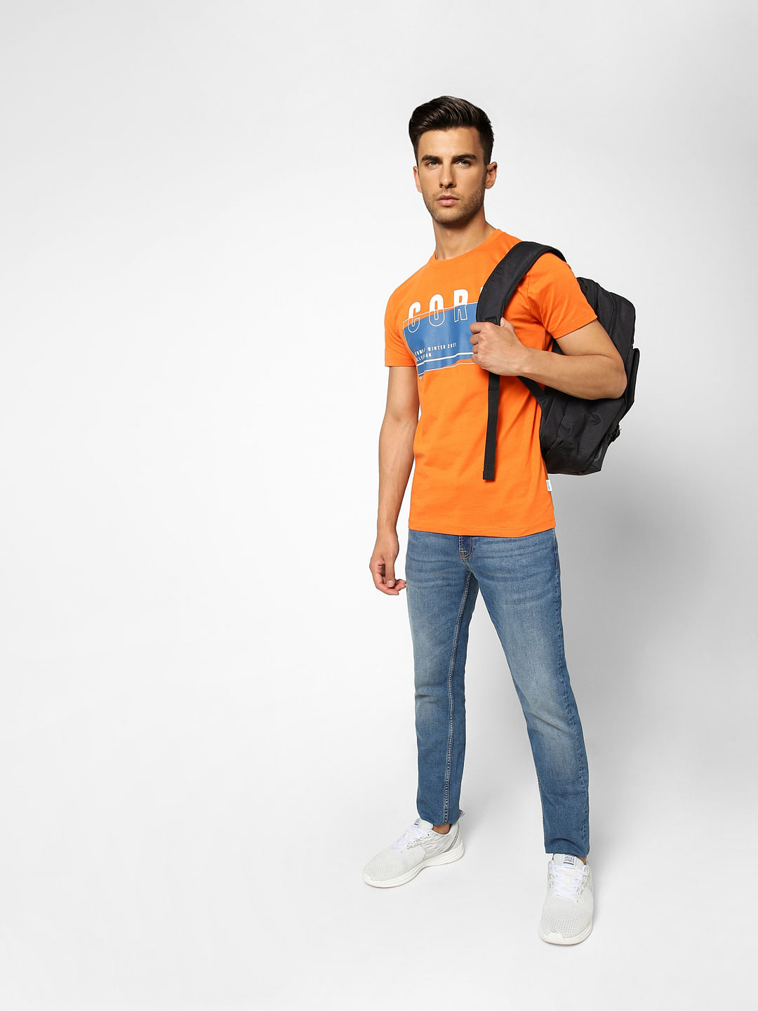 Orange Graphic Print Crew Neck T-shirt - S