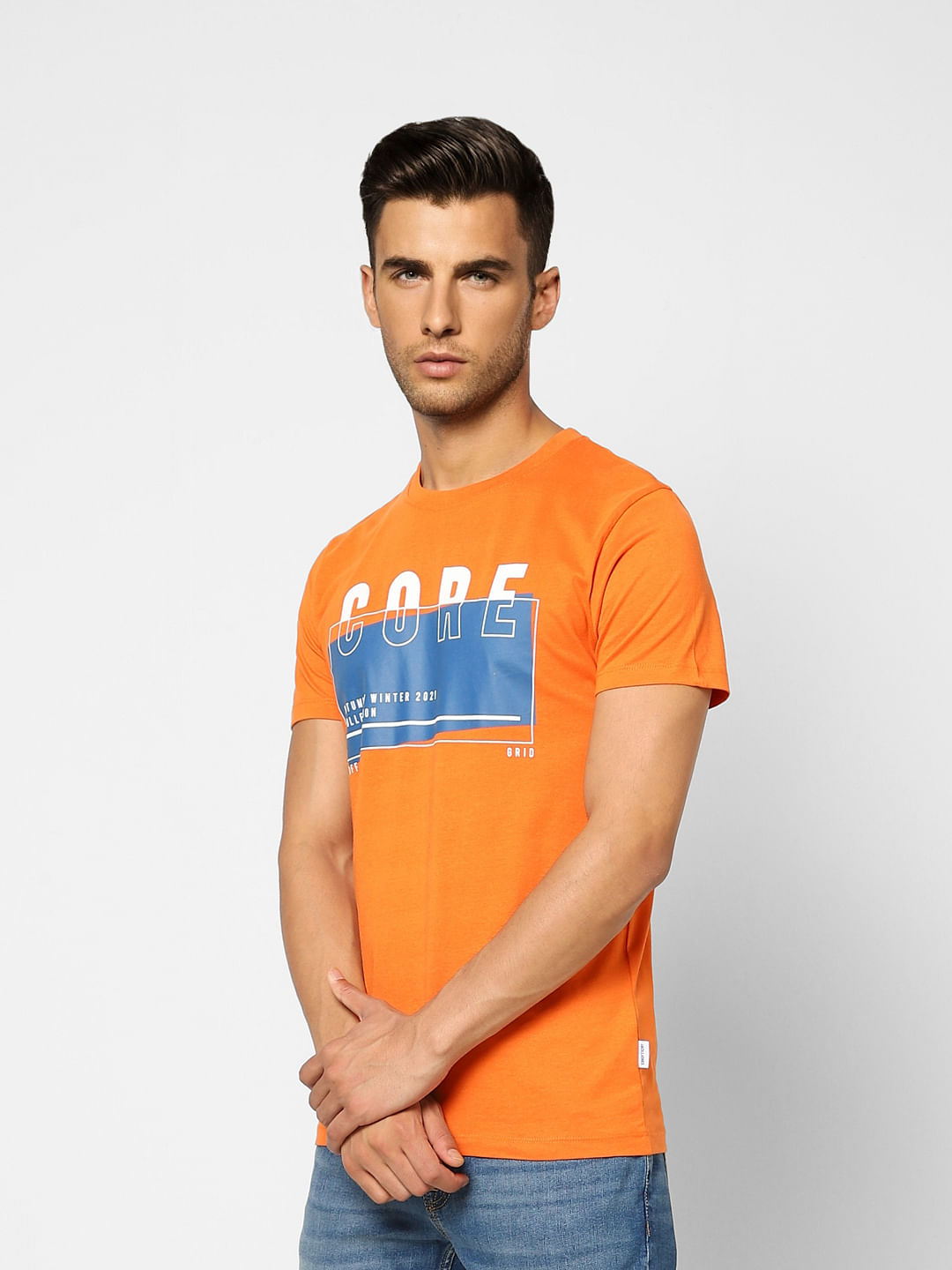 Orange Graphic Print Crew Neck T-shirt