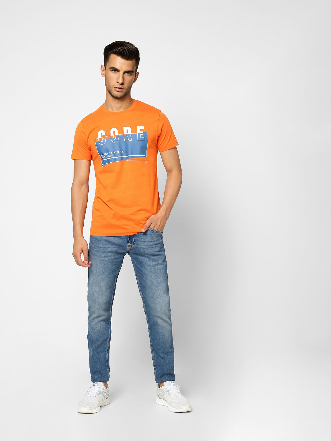 Orange Graphic Print Crew Neck T-shirt