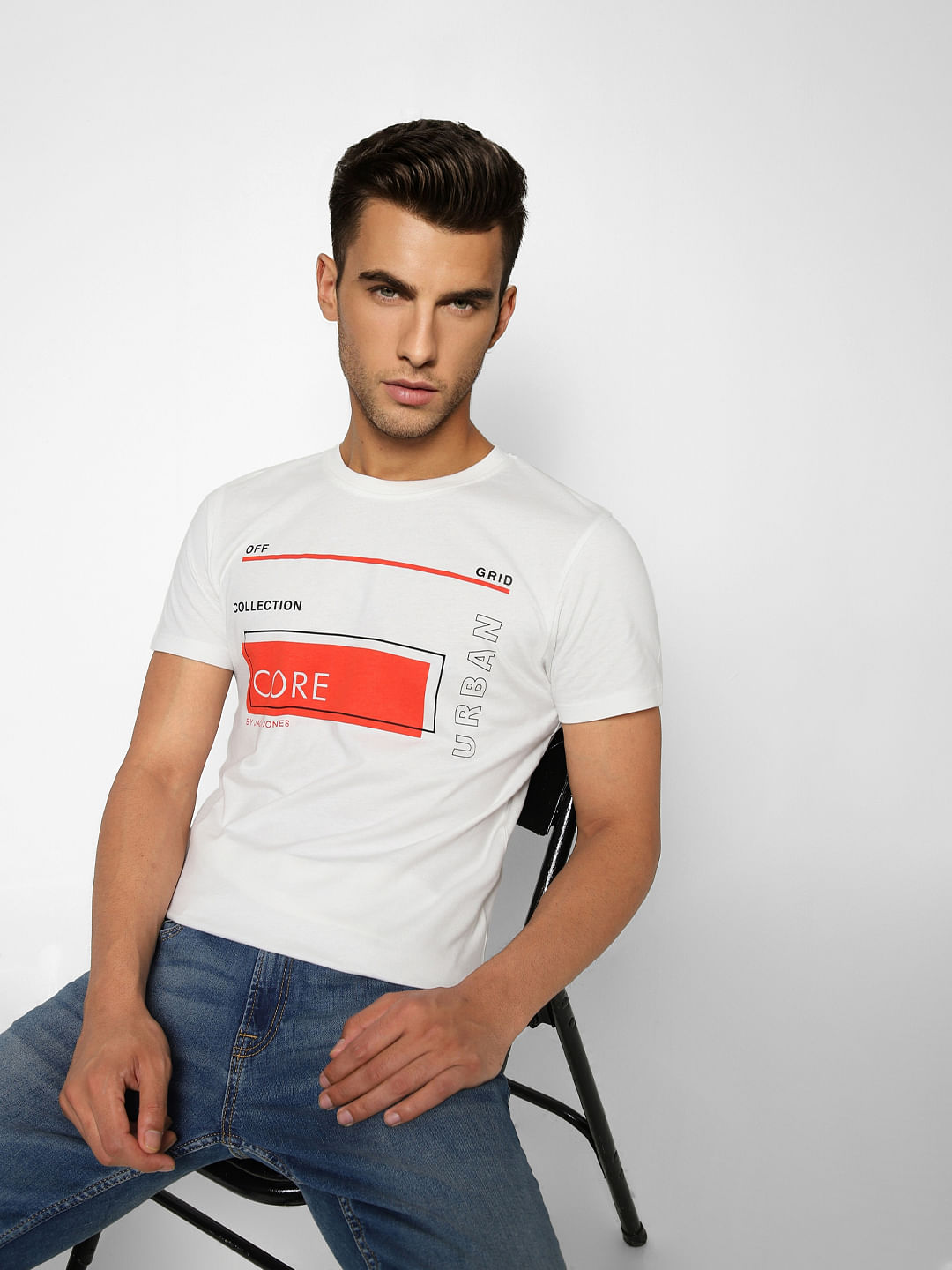 White Graphic Print Crew Neck T-shirt - S
