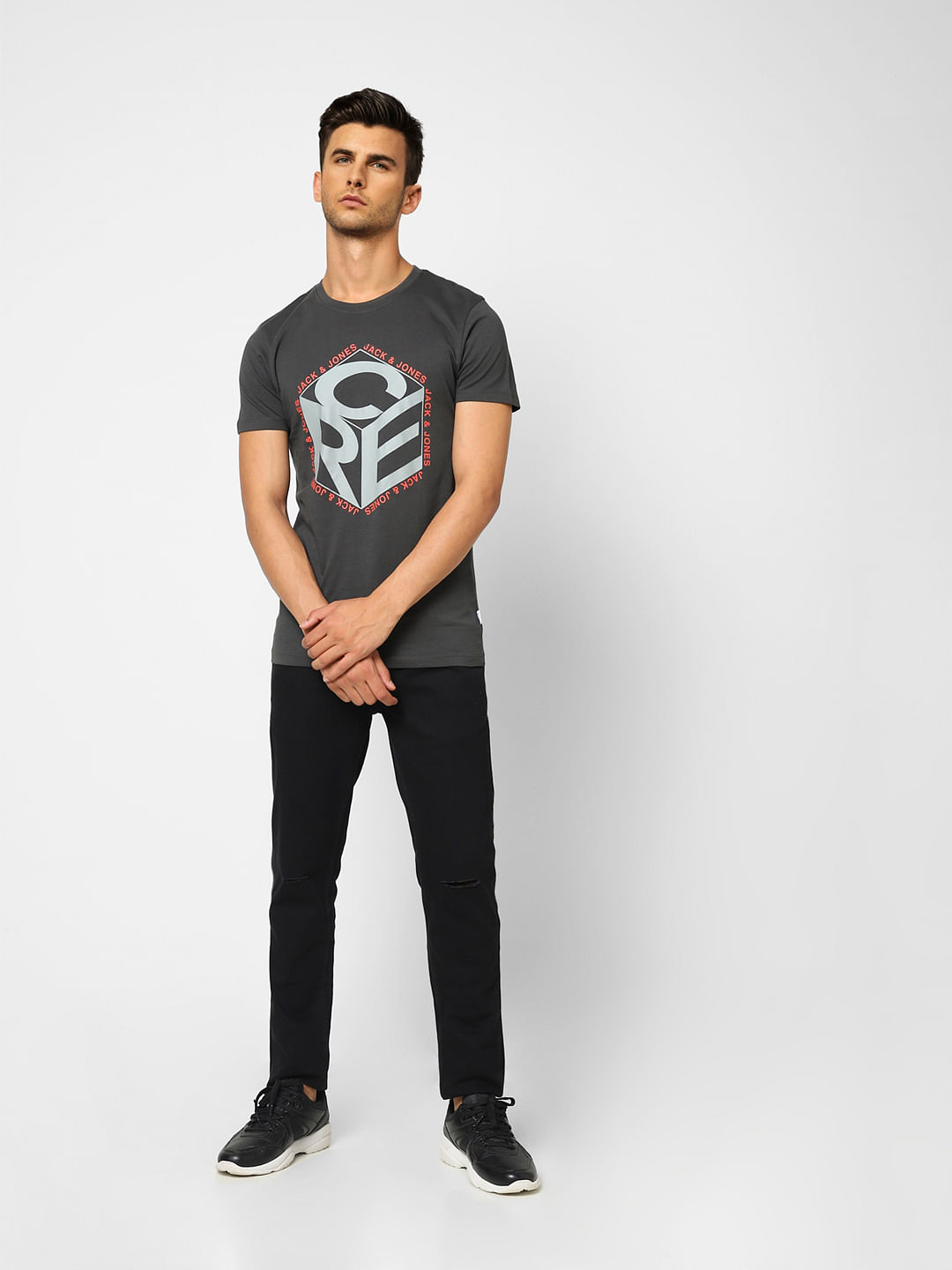 Black Typographic Print Crew Neck T-shirt