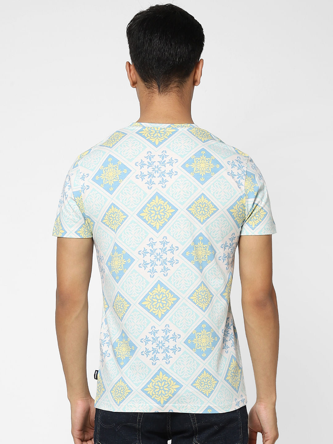 White Abstract Print Crew Neck T-shirt