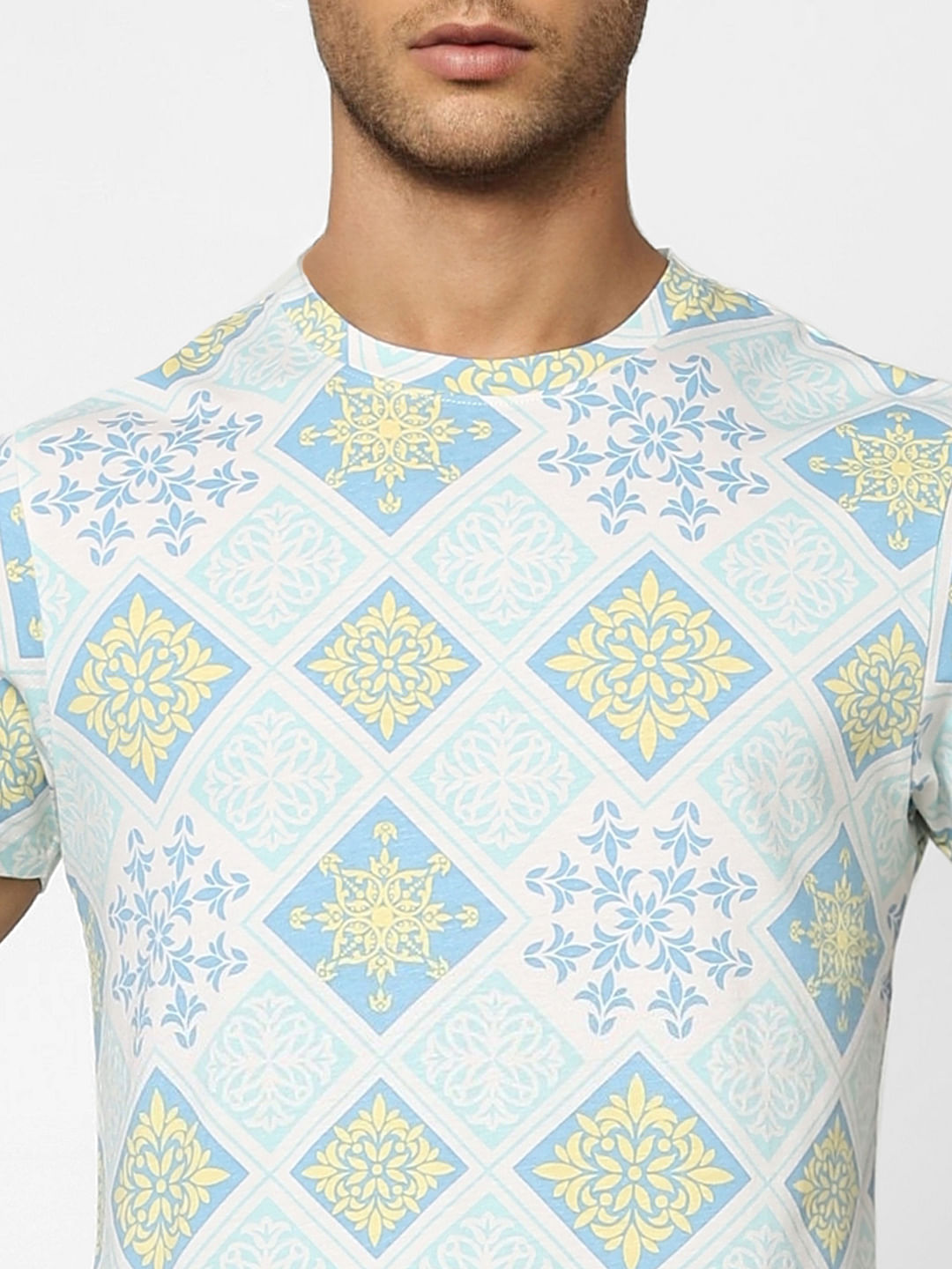 White Abstract Print Crew Neck T-shirt