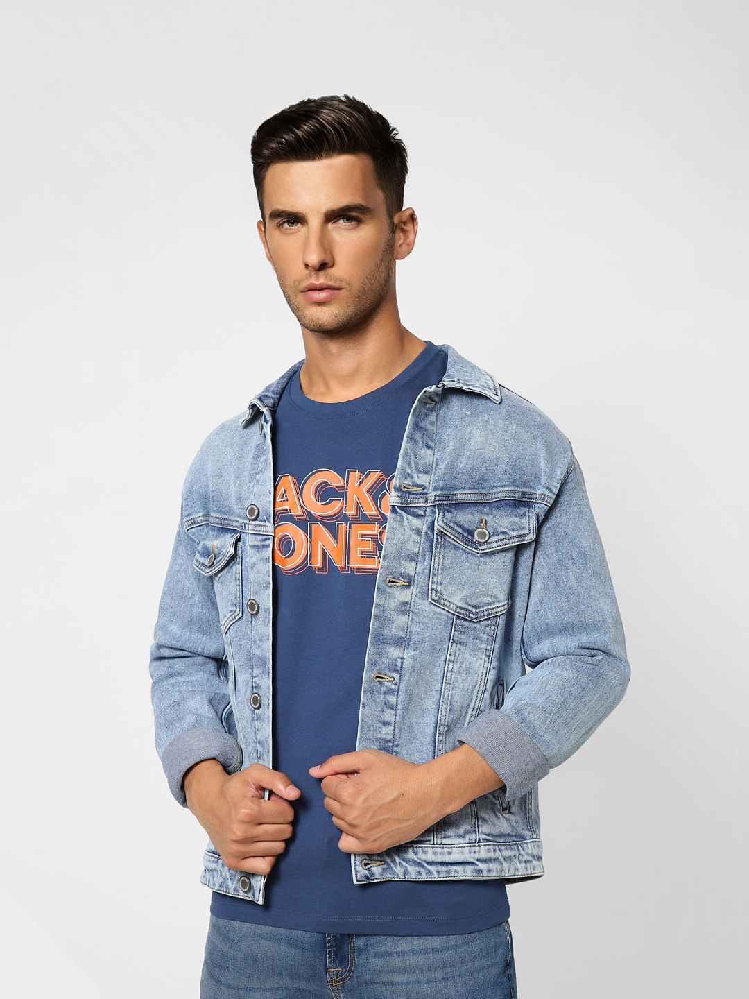 Dark Blue Logo Print Crew Neck T-shirt