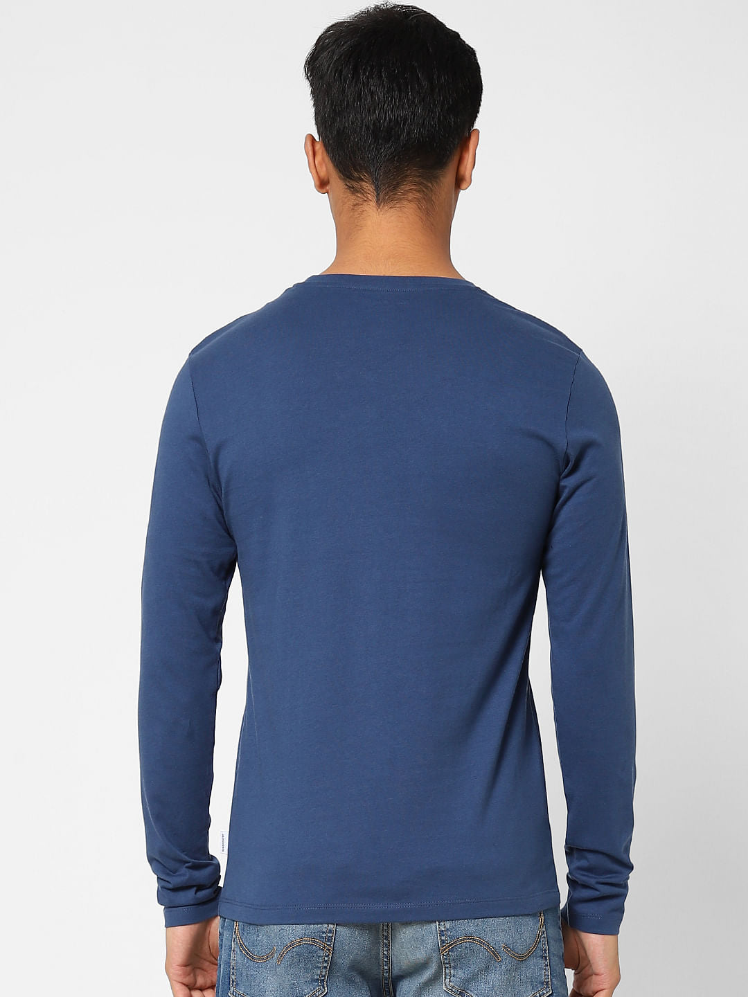 Dark Blue Logo Print Crew Neck T-shirt