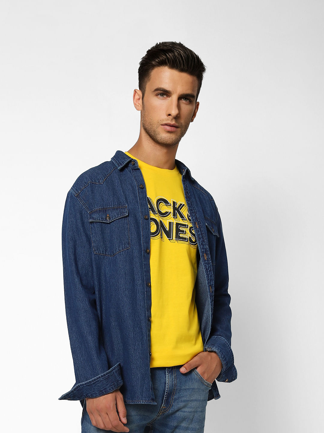 Yellow Logo Print Full Sleeves T-shirt - S