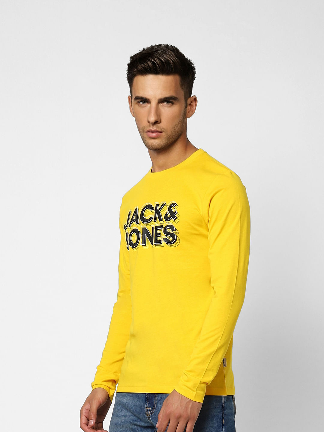 Yellow Logo Print Full Sleeves T-shirt